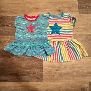 Girls' Short Sleeve Star Peplum & Stripe Dresses - Teal, Multi